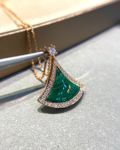 [Dawnora Jewelry]DREAM MALACHITE DIAMOND PAVED PINK GOLD NECKLACE