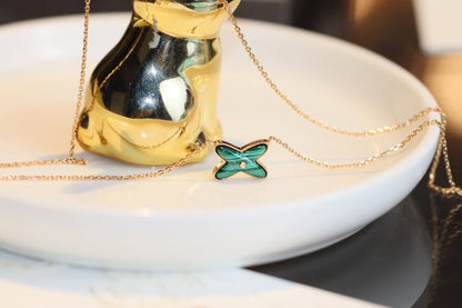 [Dawnora Jewelry]JEUX MALACHITE 1 DIAMOND PINK GOLD NECKLACE
