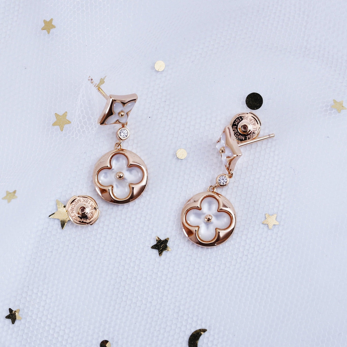 [Dawnora Jewelry]STAR AND SUN PINK GOLD MOP DROP EARRINGS