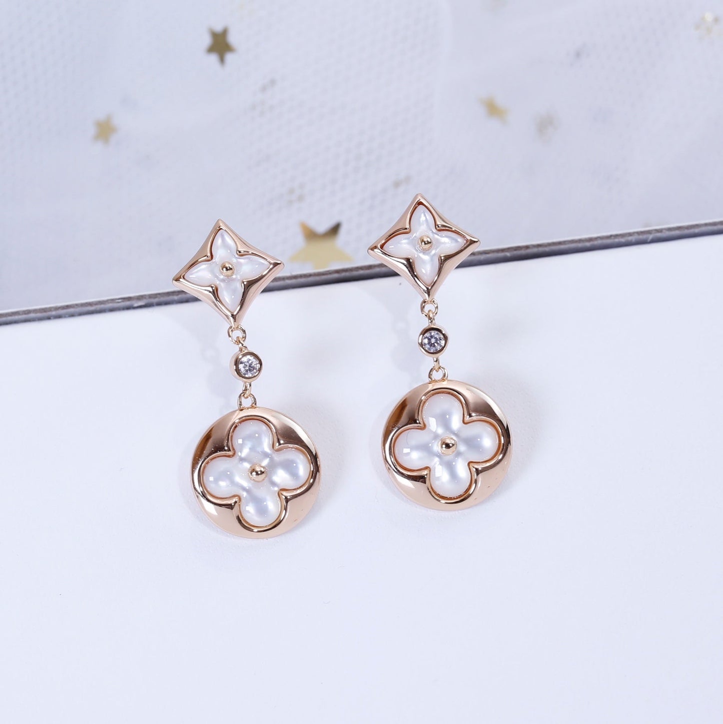 [Dawnora Jewelry]STAR AND SUN PINK GOLD MOP DROP EARRINGS