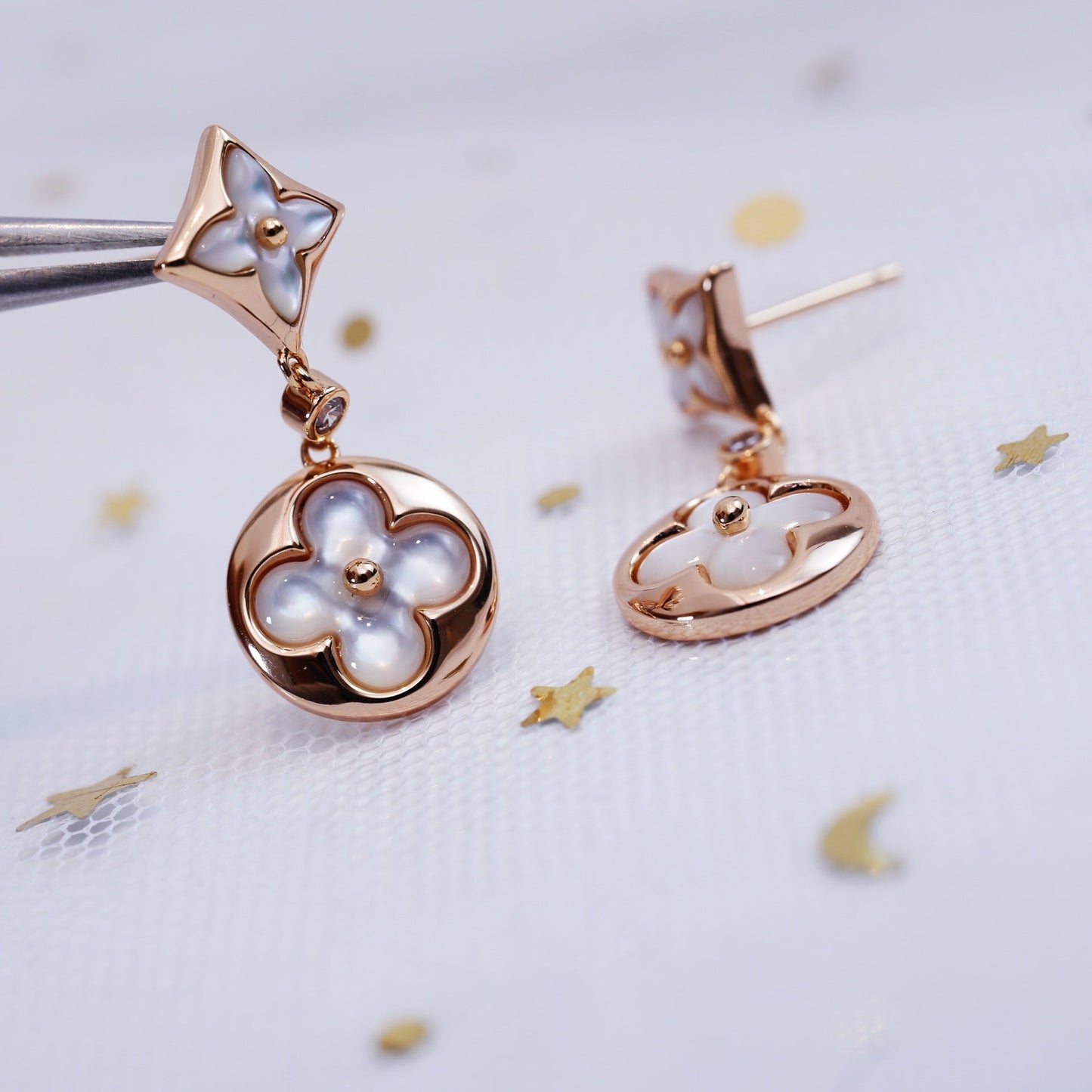 [Dawnora Jewelry]STAR AND SUN PINK GOLD MOP DROP EARRINGS