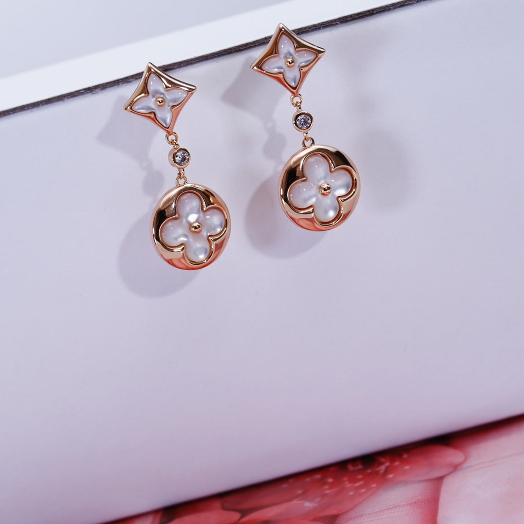 [Dawnora Jewelry]STAR AND SUN PINK GOLD MOP DROP EARRINGS