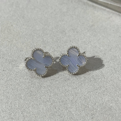 [Dawnora Jewelry]CLOVER CHALCEDONY SILVER STUD EARRINGS