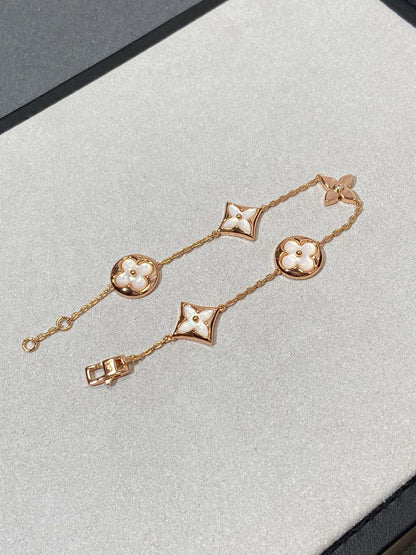 [Dawnora Jewelry]STAR AND SUN 5 MOTIF MOP PINK GOLD BRACELET