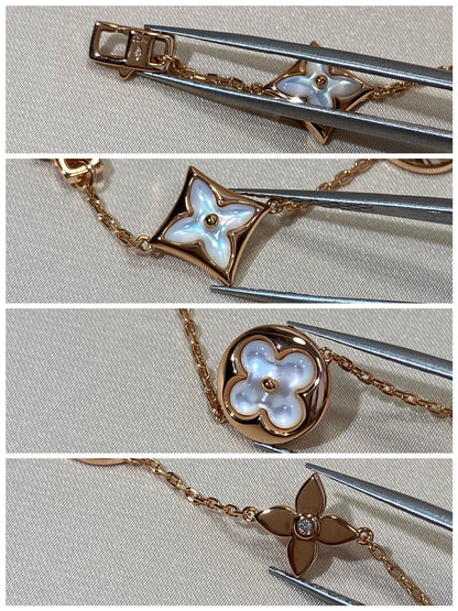 [Dawnora Jewelry]STAR AND SUN 5 MOTIF MOP PINK GOLD BRACELET
