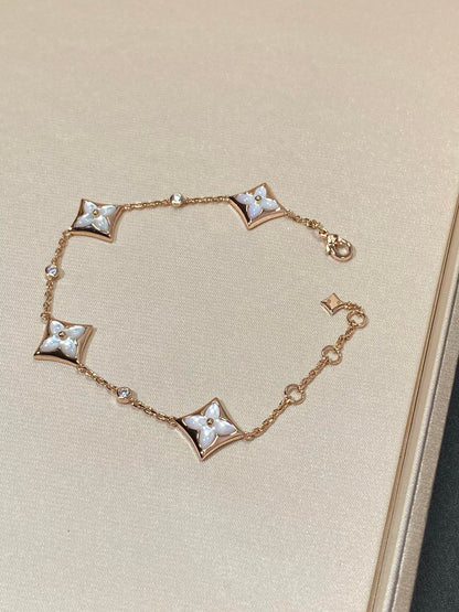[Dawnora Jewelry]STAR 4 MOTIF MOP DIAMOND PINK GOLD BRACELET