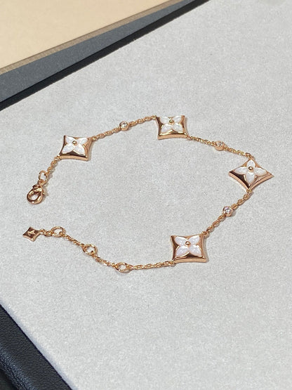 [Dawnora Jewelry]STAR 4 MOTIF MOP DIAMOND PINK GOLD BRACELET