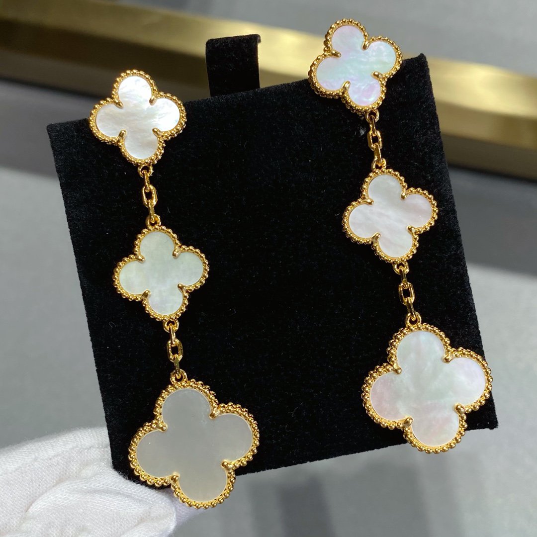 [Dawnora Jewelry]CLOVER MOP 3 MOTIFS GOLD EARRINGS