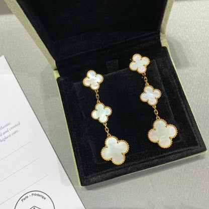 [Dawnora Jewelry]CLOVER MOP 3 MOTIFS GOLD EARRINGS