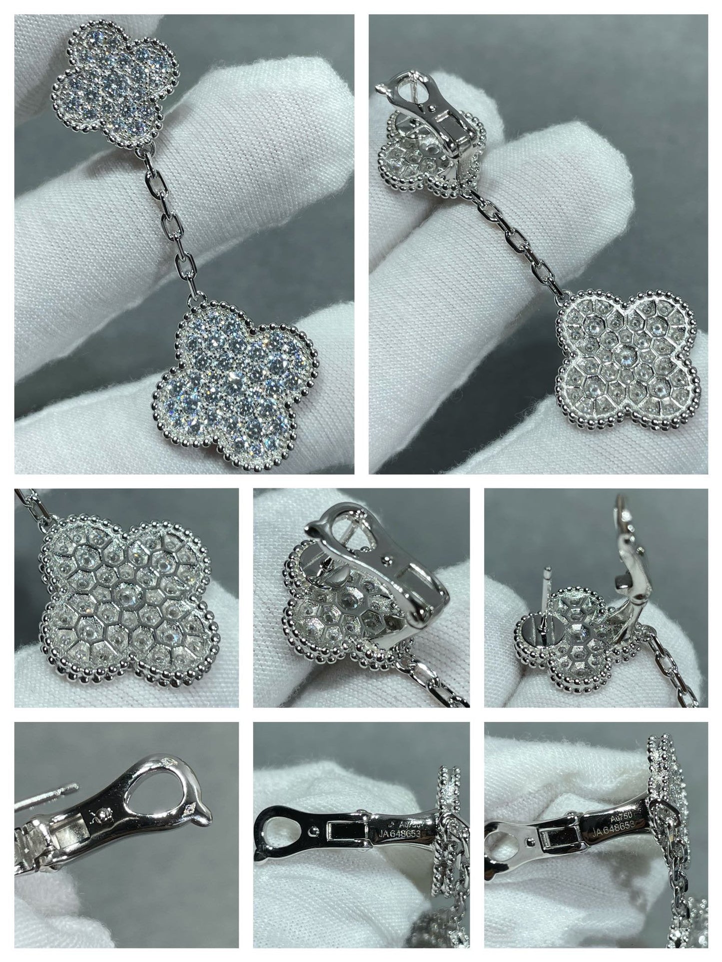[Dawnora Jewelry]CLOVER 2 MOTIFS DIAMOND PAVED SILVER EARRINGS