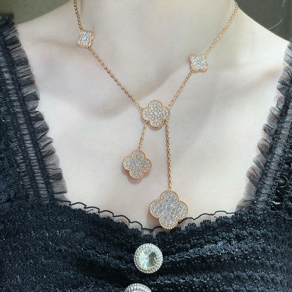 [Dawnora Jewelry]CLOVER 6 MOTIF DIAMOND PAVED NECKLACE