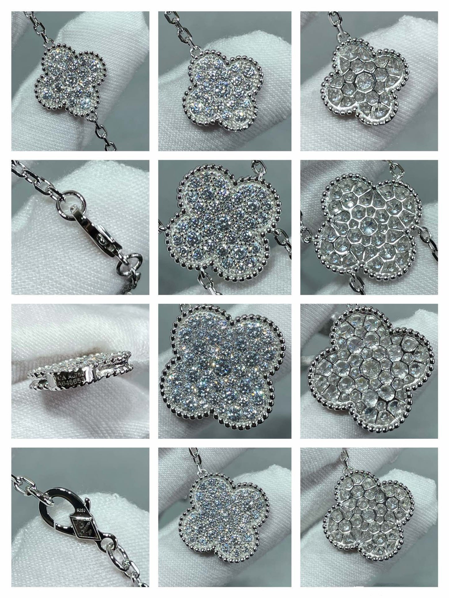 [Dawnora Jewelry]CLOVER 6 MOTIF DIAMOND PAVED NECKLACE
