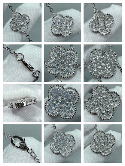 [Dawnora Jewelry]CLOVER 6 MOTIF DIAMOND PAVED NECKLACE
