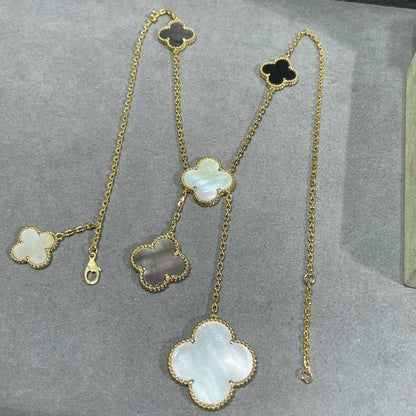 [Dawnora Jewelry]CLOVER 6 MOTIF MOP ONYX GOLD NECKLACE