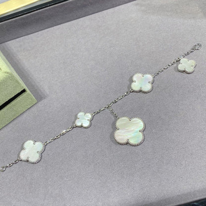 [Dawnora Jewelry]CLOVER 5 MOTIF WHITE MOP SILVER BRACELET