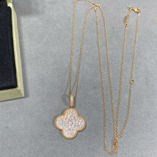 [Dawnora Jewelry]CLOVER 25MM LARGE PEDANT DIAMOND PAVED LONG NECKLACE
