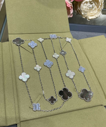 [Dawnora Jewelry]CLOVER 16 MOTIF CHALCEDONY MOP SILVER NECKLACE