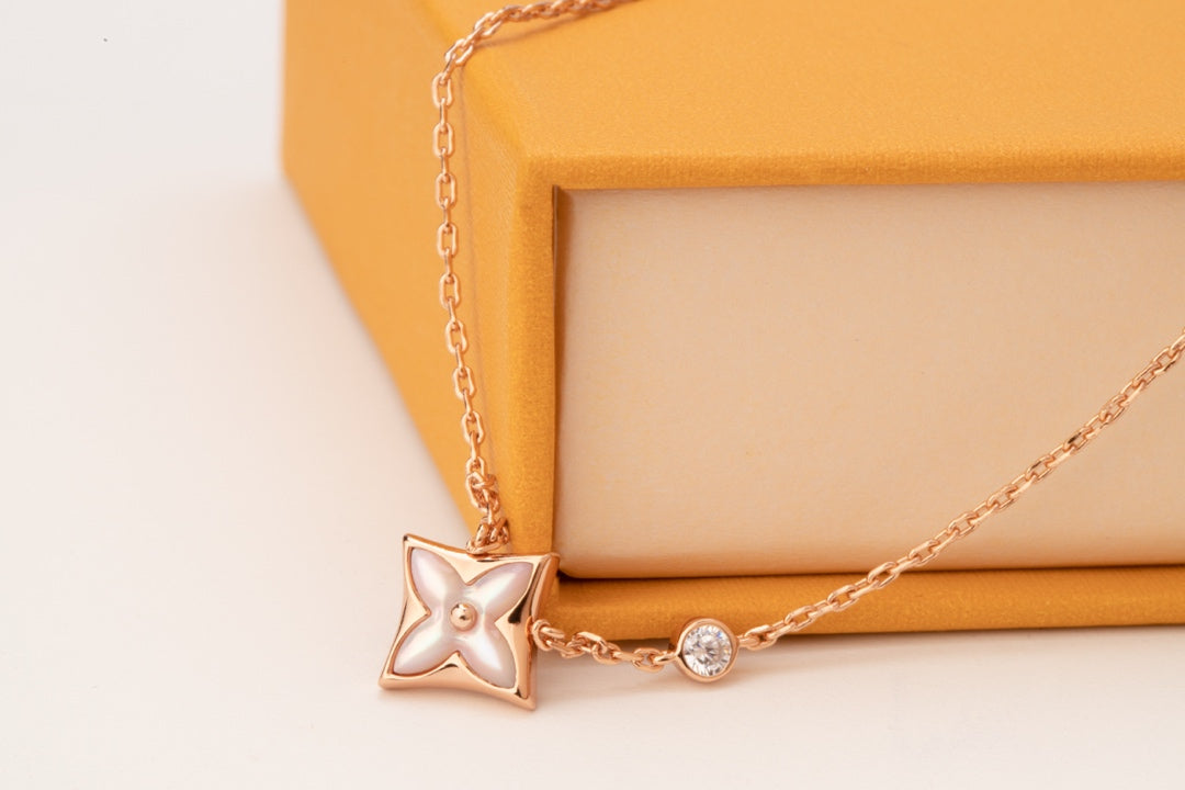[Dawnora Jewelry]STAR PINK MOP 1 DIAMOND PINK GOLD NECKLACE