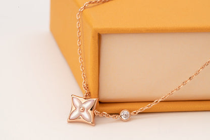 [Dawnora Jewelry]STAR PINK MOP 1 DIAMOND PINK GOLD NECKLACE