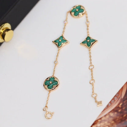 [Dawnora Jewelry]STAR AND SUN 4 MOTIF PINK GOLD MALACHITE BRACELET