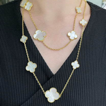 [Dawnora Jewelry]CLOVER 16 MOTIF WHITE MOP GOLD NECKLACE