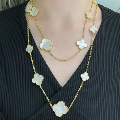 [Dawnora Jewelry]CLOVER 16 MOTIF WHITE MOP GOLD NECKLACE
