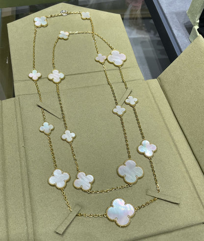 [Dawnora Jewelry]CLOVER 16 MOTIF WHITE MOP GOLD NECKLACE