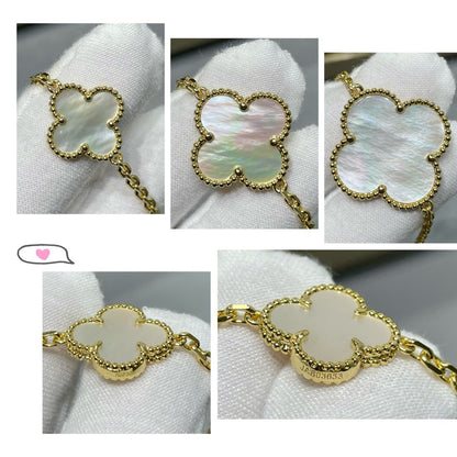 [Dawnora Jewelry]CLOVER 16 MOTIF WHITE MOP GOLD NECKLACE