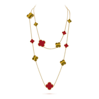 [Dawnora Jewelry]CLOVER 16 MOTIF CARNELIAN TIGER EYE ROSE GOLD NECKLACE