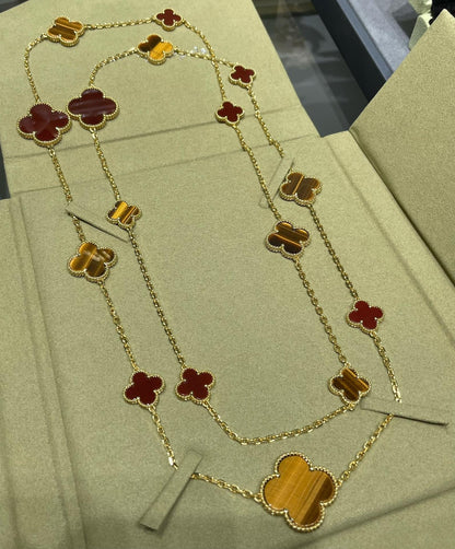 [Dawnora Jewelry]CLOVER 16 MOTIF CARNELIAN TIGER EYE ROSE GOLD NECKLACE