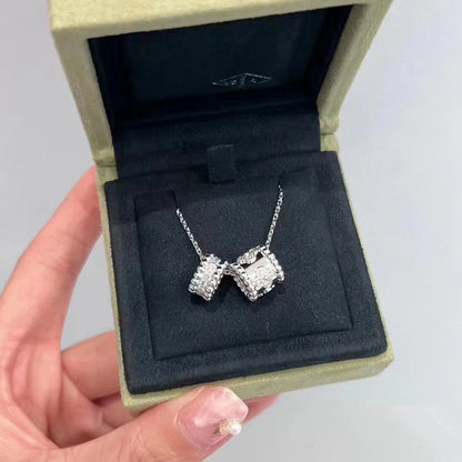 [Dawnora Jewelry]PERLEE DOUBLE PENDANT SILVER DIAMOND NECKLACE