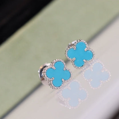 [Dawnora Jewelry]CLOVER MINI TURQUOISE SILVER STUD EARRINGS