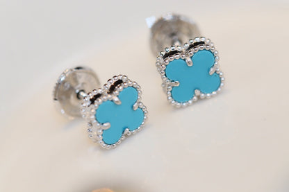 [Dawnora Jewelry]CLOVER MINI TURQUOISE SILVER STUD EARRINGS