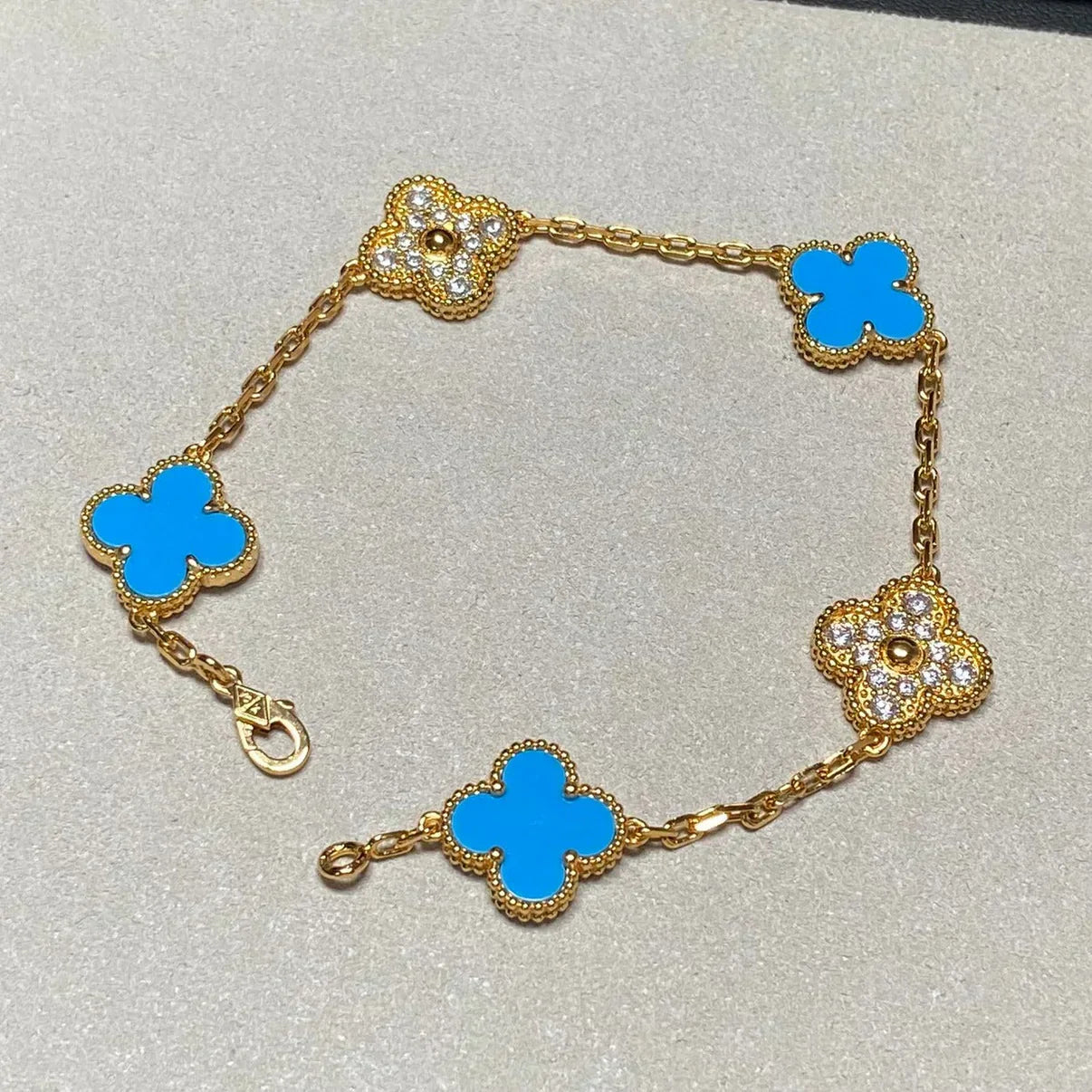 [Dawnora Jewelry] CLOVER 5 MOTIF BLUE AGATE BRACELET COLLECTION