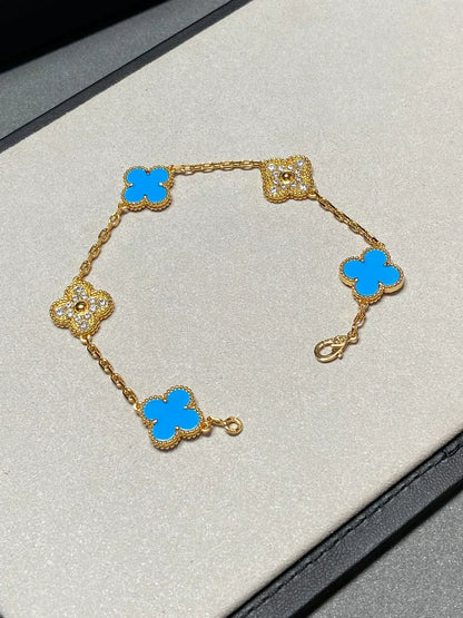 [Dawnora Jewelry] CLOVER 5 MOTIF BLUE AGATE BRACELET COLLECTION