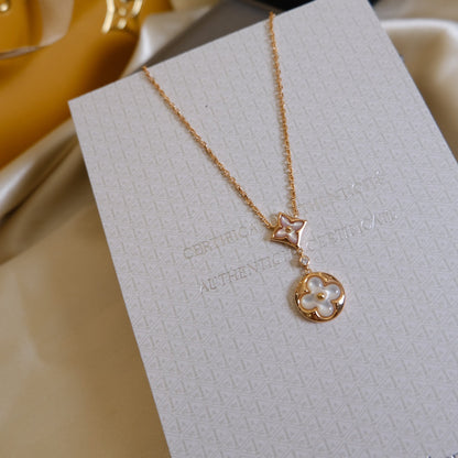 [Dawnora Jewelry]STAR AND SUN WHITE MOP 2 MOTIF PINK GOLD NECKLACE