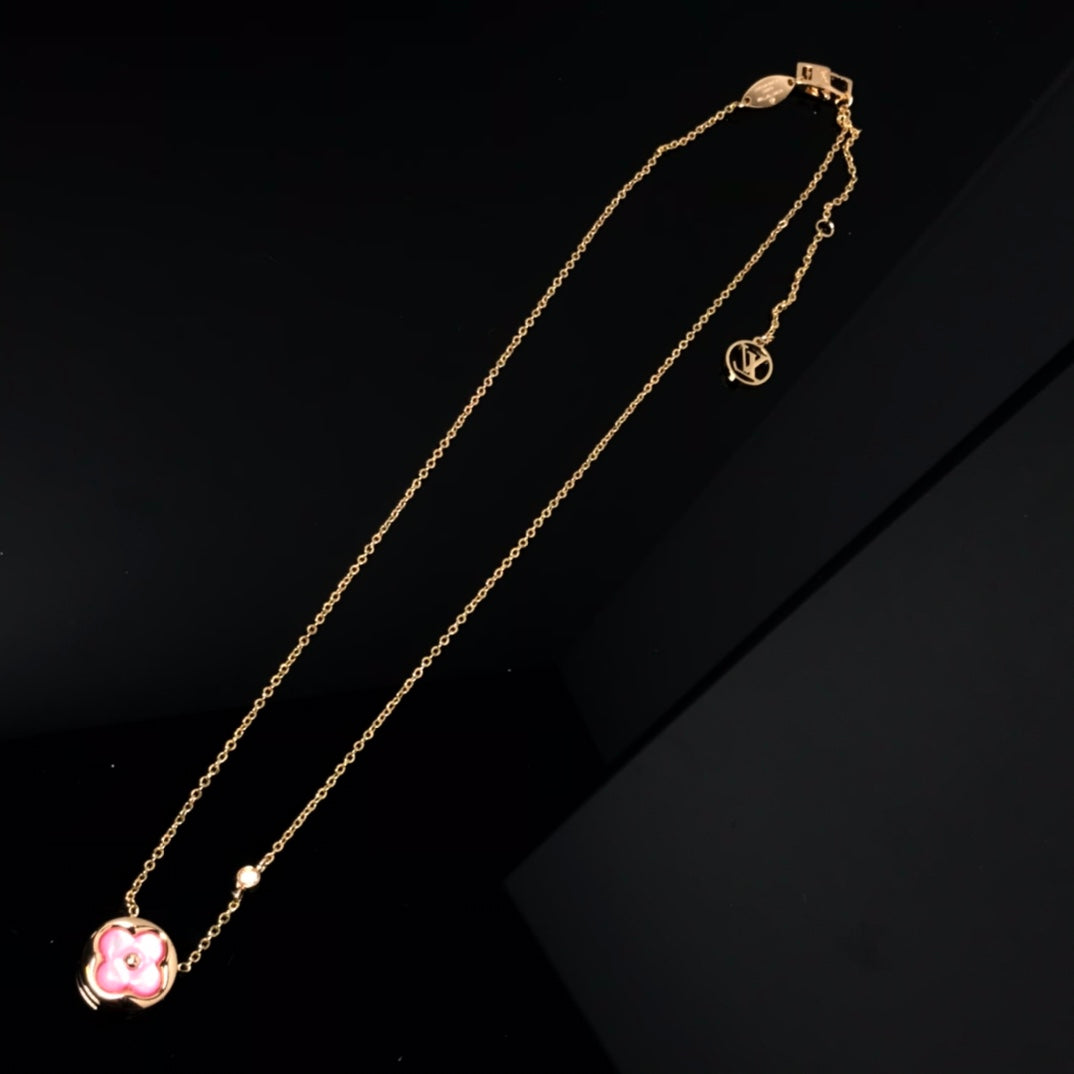 [Dawnora Jewelry]COLOR BLOSSOM PINK MOP SUN GOLD NECKLACE