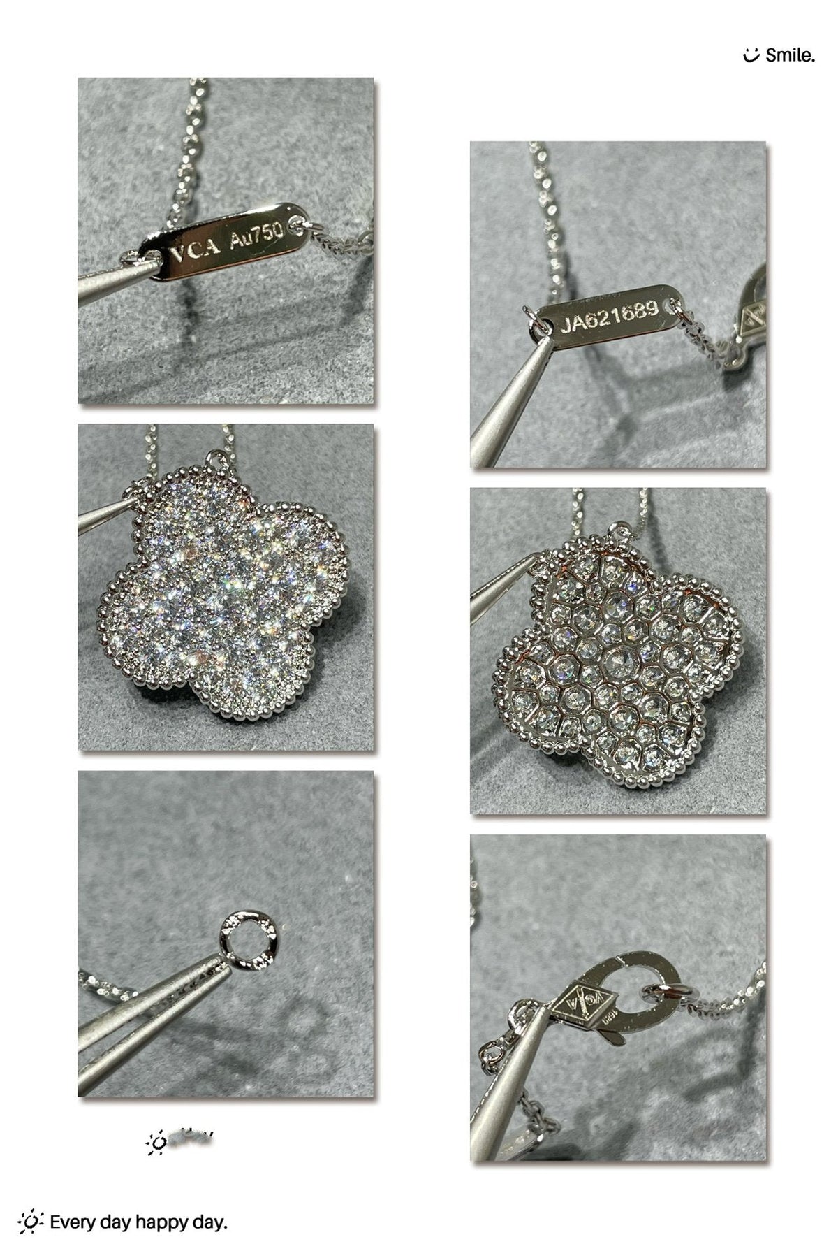 [Dawnora Jewelry]CLOVER 25MM LARGE PENDANT DIAMOND PAVED SILVER NECKLACE