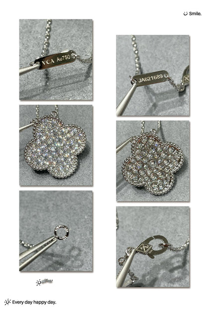 [Dawnora Jewelry]CLOVER 25MM LARGE PENDANT DIAMOND PAVED SILVER NECKLACE