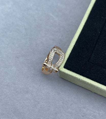 [Dawnora Jewelry]Wide Hoof-Shaped Diamond-Studded Ring