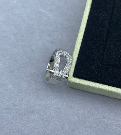 [Dawnora Jewelry]Wide Hoof-Shaped Diamond-Studded Ring