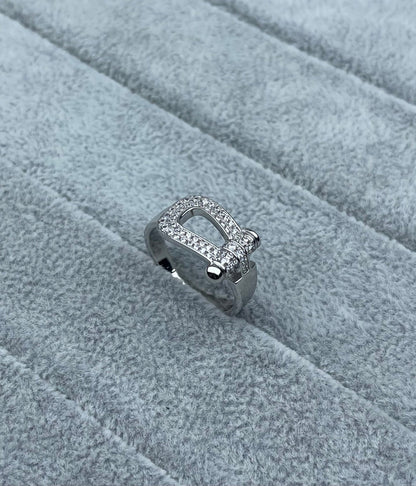 [Dawnora Jewelry]Wide Hoof-Shaped Diamond-Studded Ring