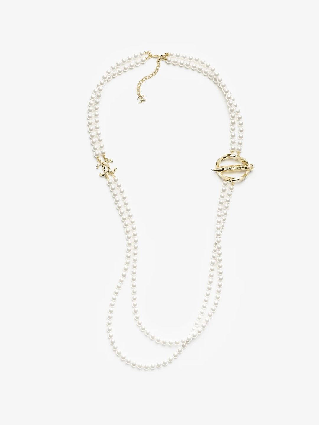 [Dawnora Jewelry]25K Pencil Double C Double-Layer Pearl Sweater Chain
