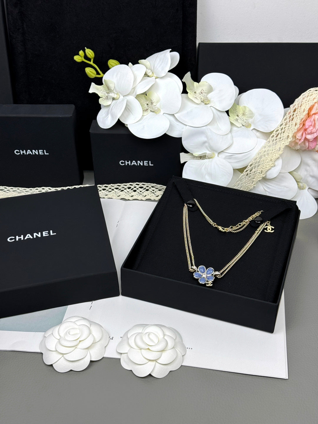 [Dawnora Jewelry]New Blue Floral Double-Layer Necklace