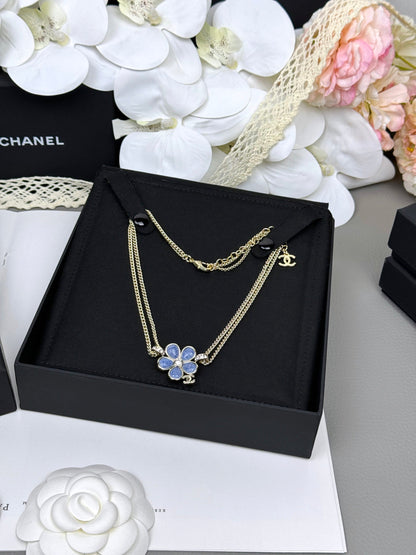 [Dawnora Jewelry]New Blue Floral Double-Layer Necklace