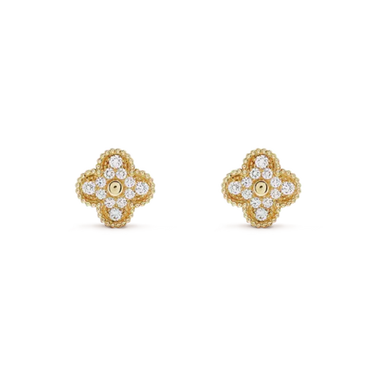 [Dawnora Jewelry]CLOVER MEDIUM 1 MOTIFS FUll DIAMOND EARRINGS