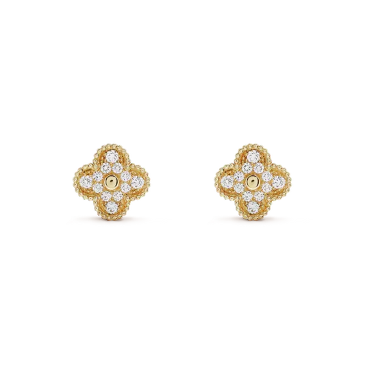 [Dawnora Jewelry]CLOVER MEDIUM 1 MOTIFS FUll DIAMOND EARRINGS