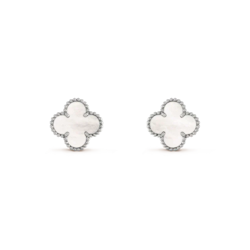 [Dawnora Jewelry]CLOVER MEDIUM 1 MOTIFS  WHITE MOP EARRINGS SILVER