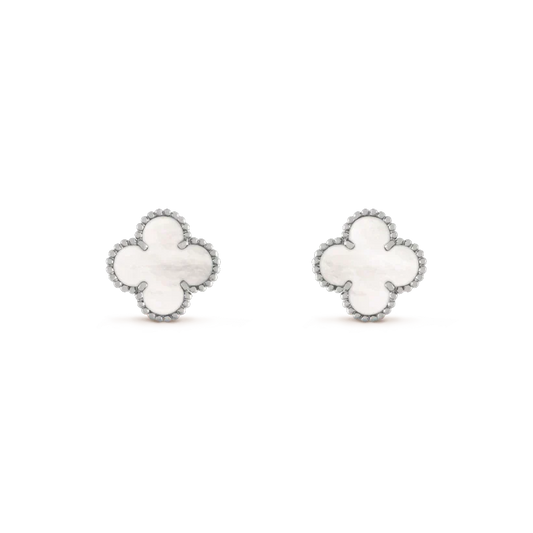 [Dawnora Jewelry]CLOVER MEDIUM 1 MOTIFS  WHITE MOP EARRINGS SILVER