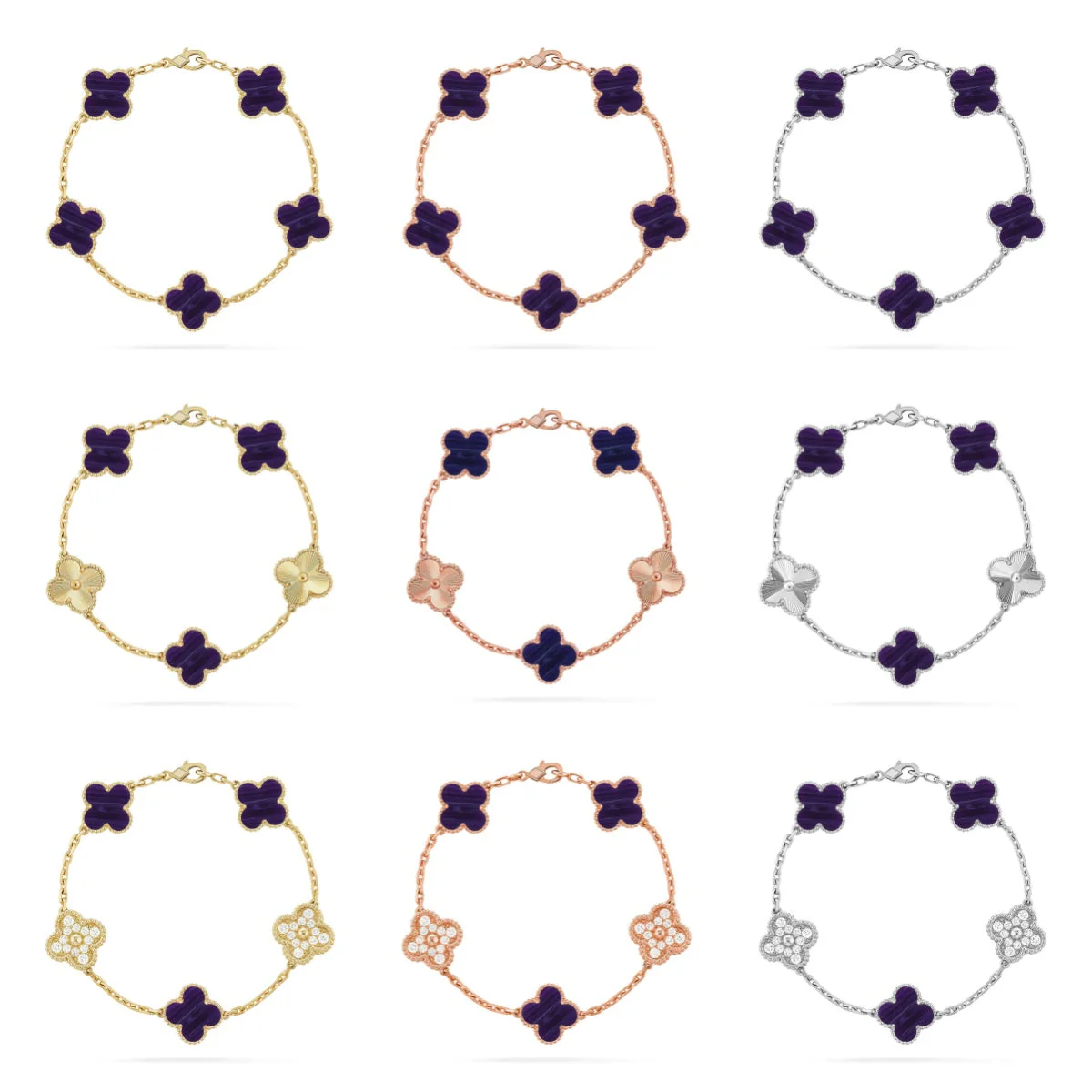 [Dawnora Jewelry]CLOVER 5 MOTIF PURPLE STRIPES BRACELET COLLECTION